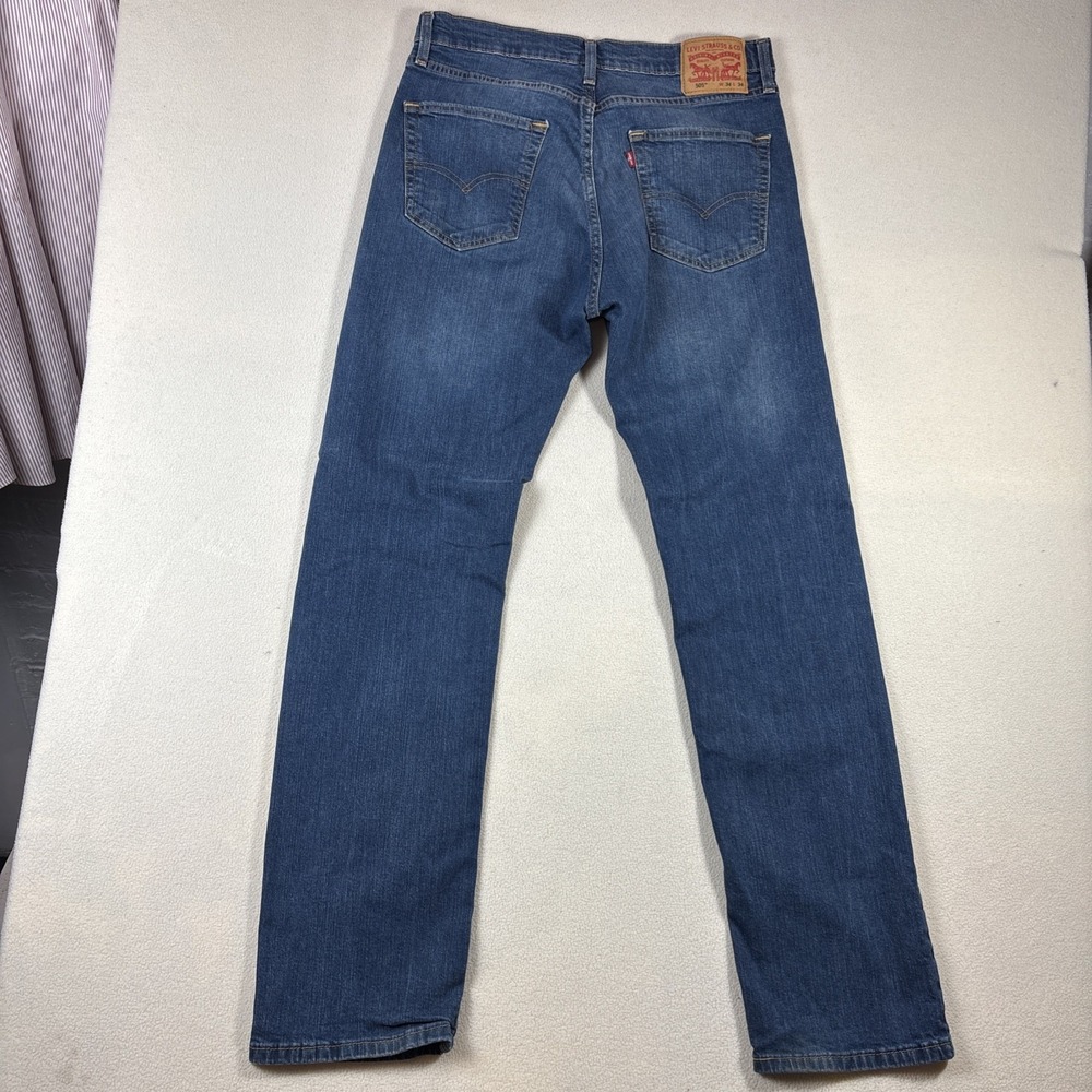 Levi's Men's Jeans 505 Regular Straight Blue Size 34x34 Zip Faded Whiskering - Picture 6 of 9